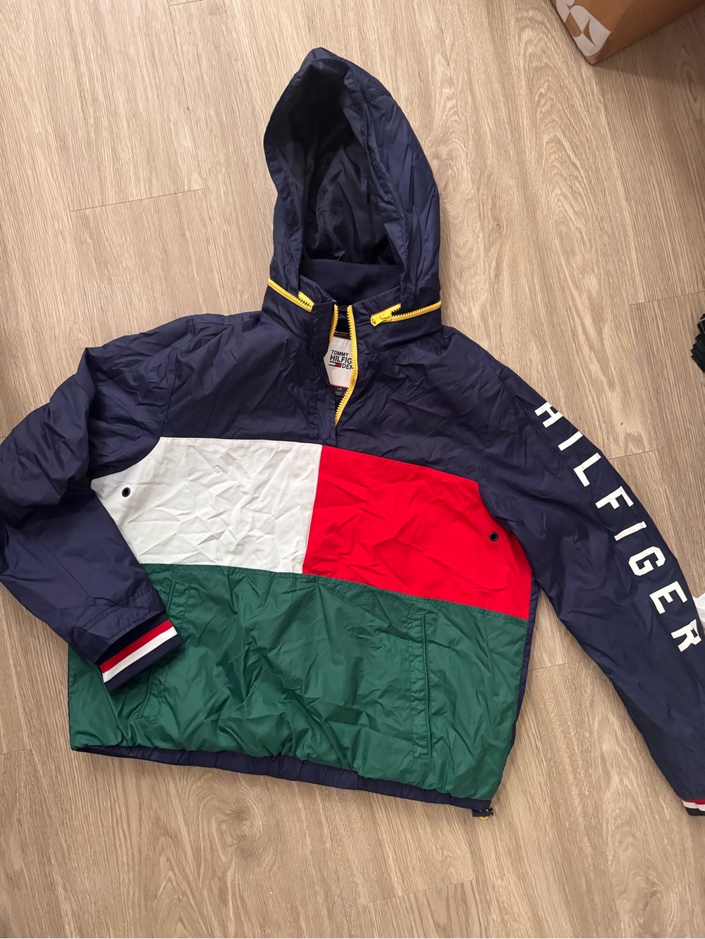 Tommy Hilfiger Navy, Red, Green & White Colorblock Hooded Windbreaker